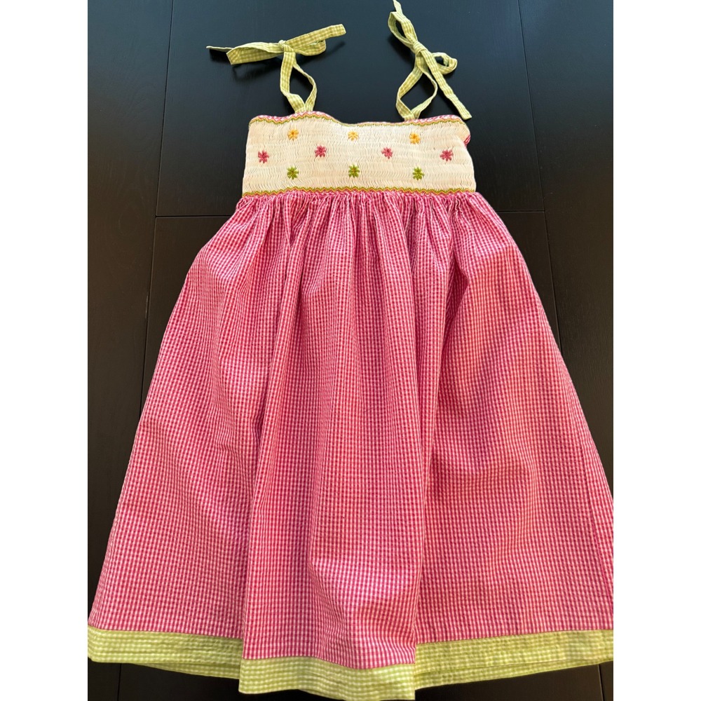 Luli & Me Girls Smocked Gingham‎ Sundress Size 5 Pink Embroidered Maria Casero